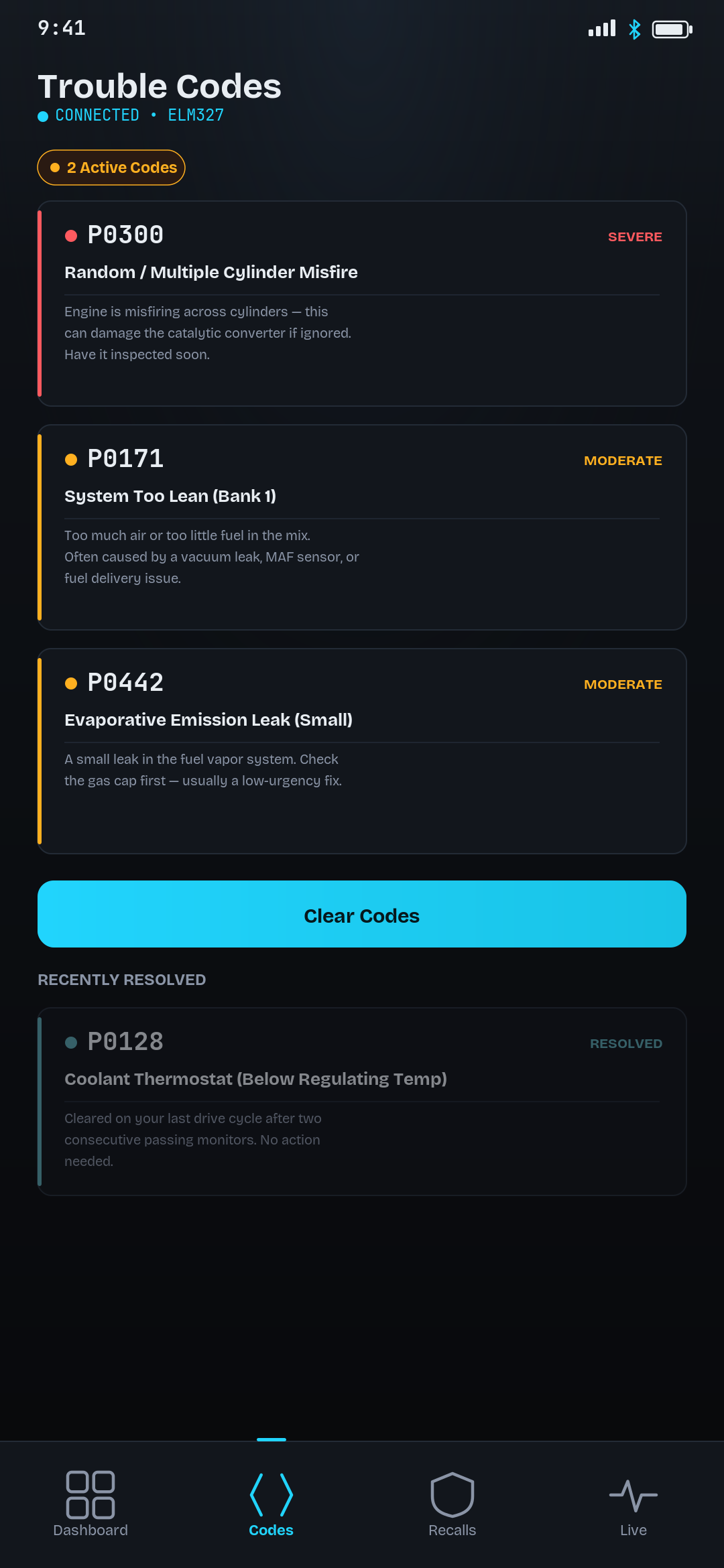 Trouble code details